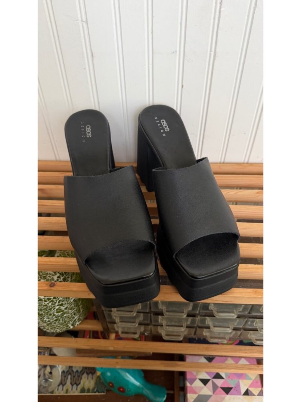ASOS Design Black Platform Chunky Heel Open-Toe Mules 10